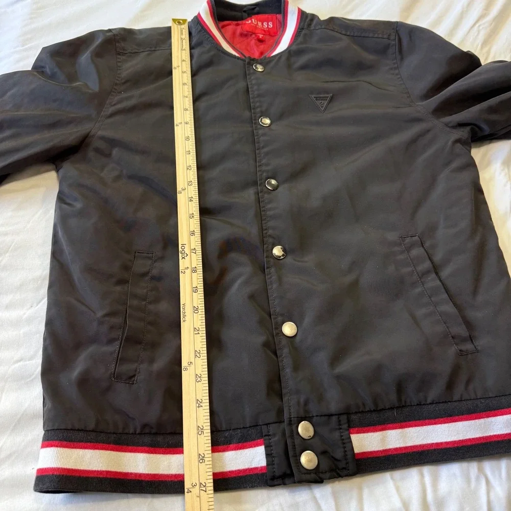 Guess Mens Black Bomber Jacket Varsity Style Red Lining Size M